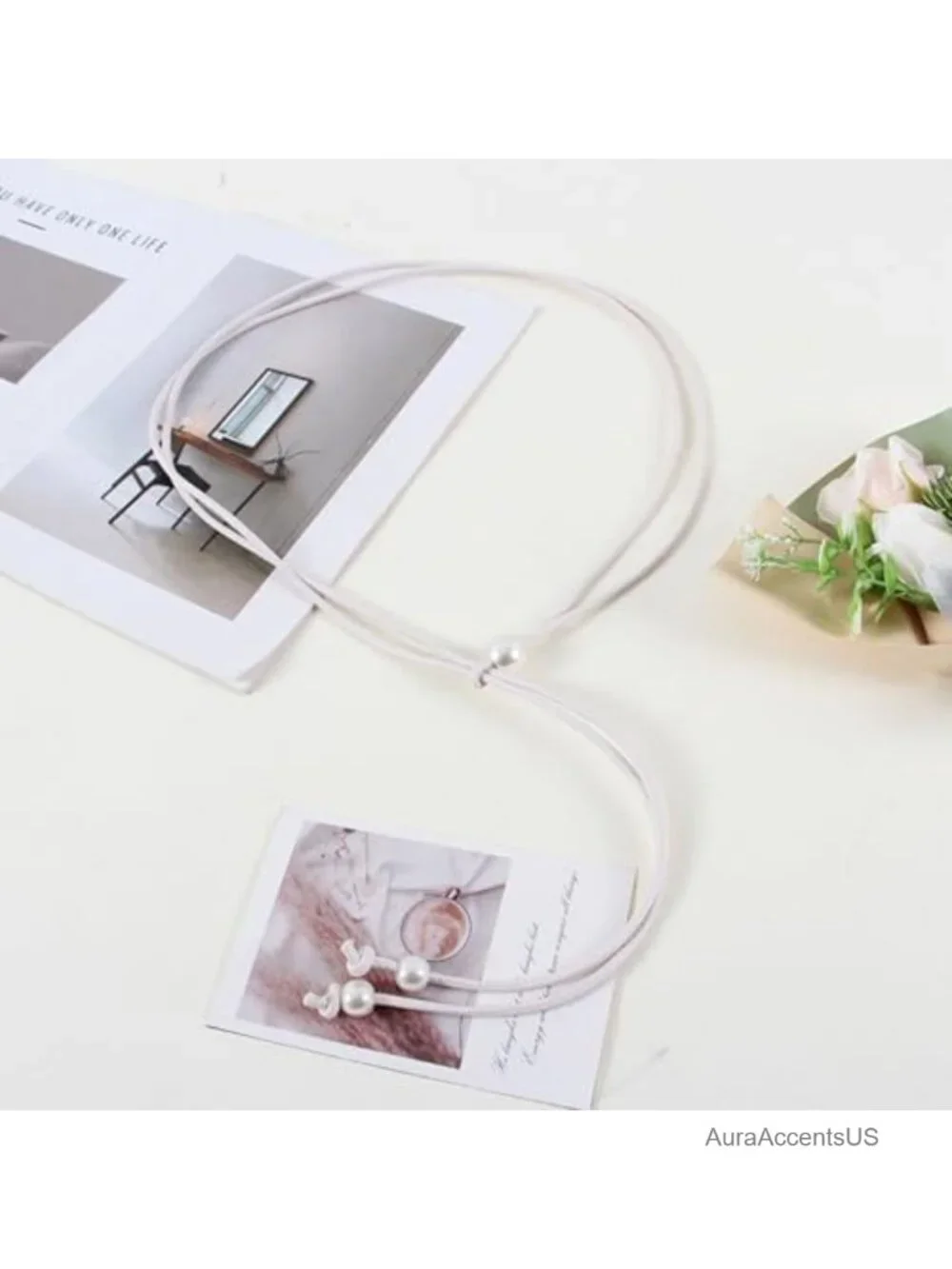 Pearl Leather Knotted Rope Belt for Women Boho Skinny Waist Belt